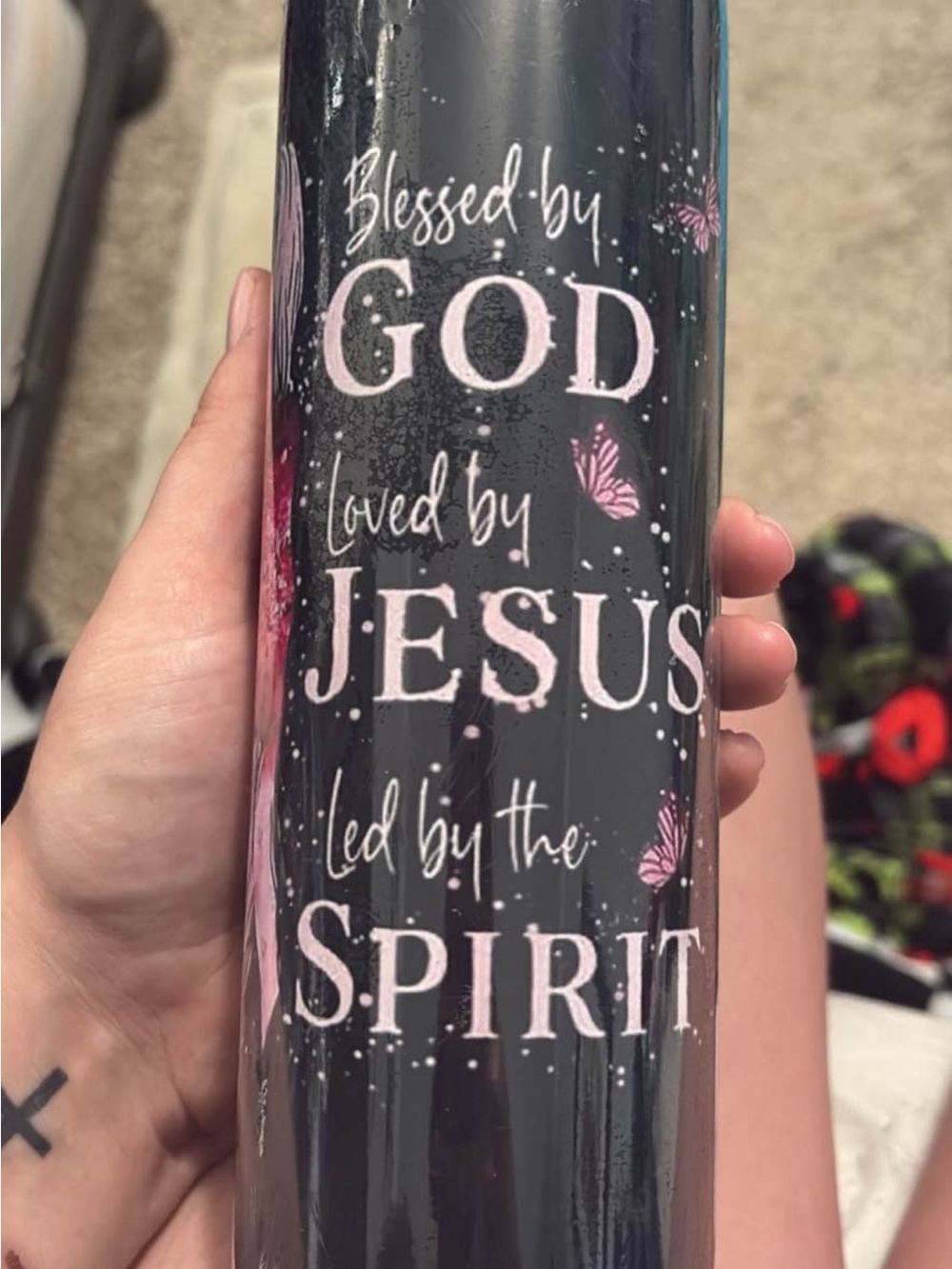 Blessed by God Jesus Spirit Inspirational Tumbler - Black & Pink